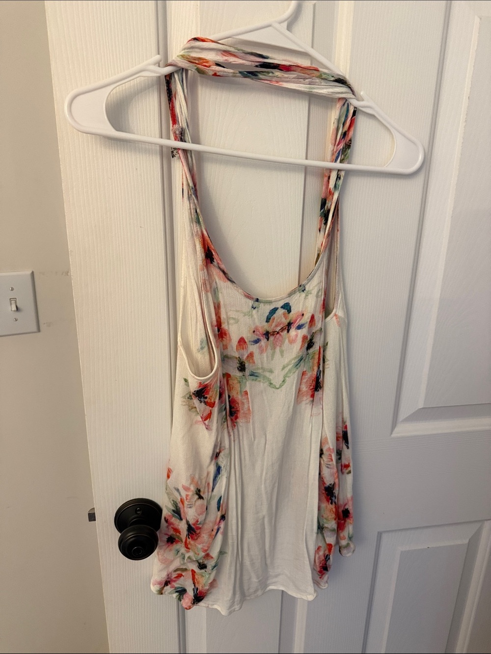 Free People White Floral Halter Tank Top with Multicolor Print